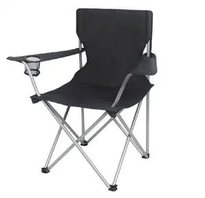 Black Quad Folding Camp Chair Portable Outdoor Seat with Drink Holder & Carry Bag for Camping and Activities