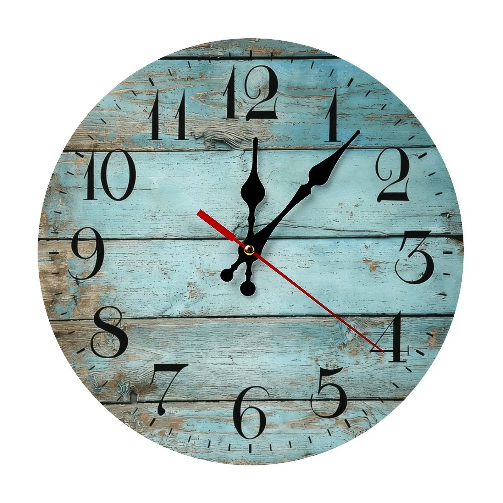 Sturdy Retro Blue Weathered Wooden Analog Wall Clock - 10/12 in Silent Sweep Quartz Movement, Rustic Coastal Farmhouse Design, Non-Rechargeable (Battery Not Included), Universal Daily Home Decor Gift for Kitchen, Bedroom
