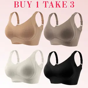 [BUY 1 TAKE 3]Push-Up Seamless Bra Set - Adjustable Straps & Wire-Free Support - Solid Four-breasted Wireless Underwear for Daily Wear, Ultra-Soft Breathable Fabric, Women's Lingerie for All Seasons