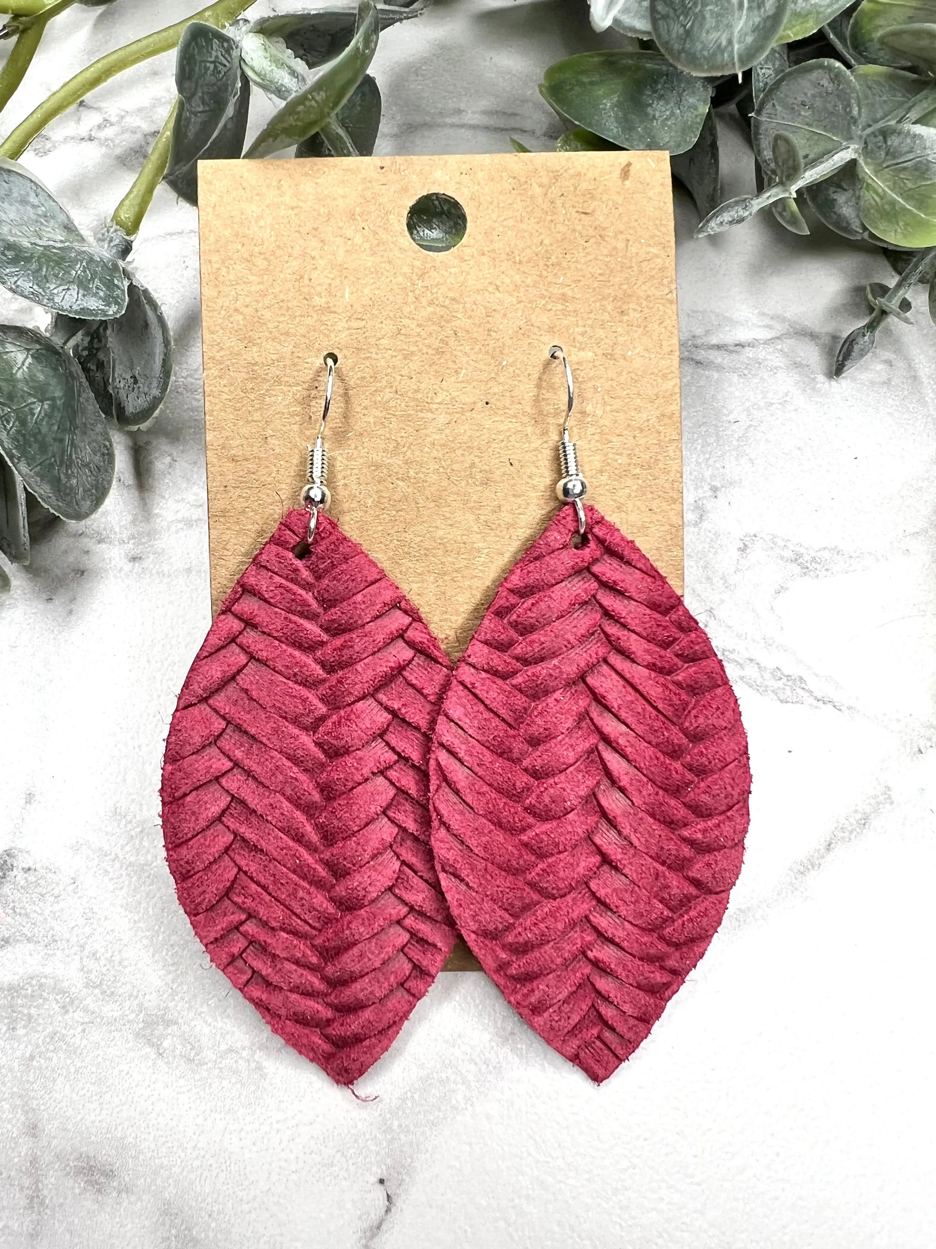 Red Braided Leather Earrings