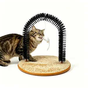 3-in-1 Cat Self-Grooming Arch Brush - Rubbing Bristle Arch, Wear-resistant Fleece Scratch Pad, Interactive Mouse Teaser - Reduces Boredom & Hairballs - Ideal for Busy Working Pet Parents, Indoor Cats