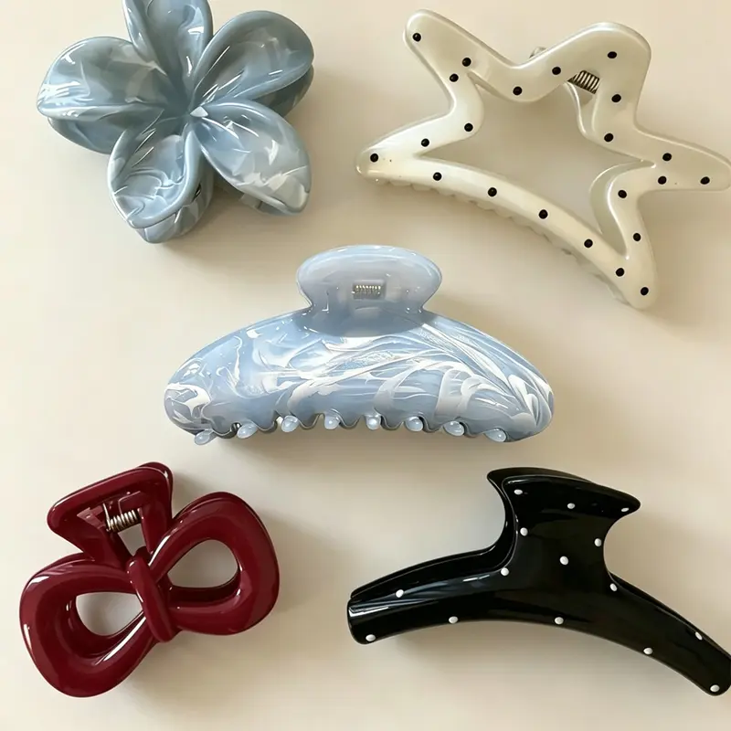 5pcs Cute Polka Dot Decorative Hair Claw Clips, Sweet Large Clips for Women, Trendy Casual Hair Accessories, Assorted Shapes Hair Claws, Acrylic Clips
