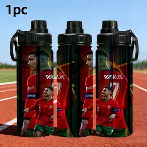 1pc 33oz 1000ML Cristiano Ronaldo, Stainless Steel Water Bottle with Wide Mouth Leakproof Lid, Ideal for Camping, Office, Gym, Gift for Travelers & Adventurers - Durable 304 Stainless Steel Construction, Portable Drink Container, Insulated Stainless Steel