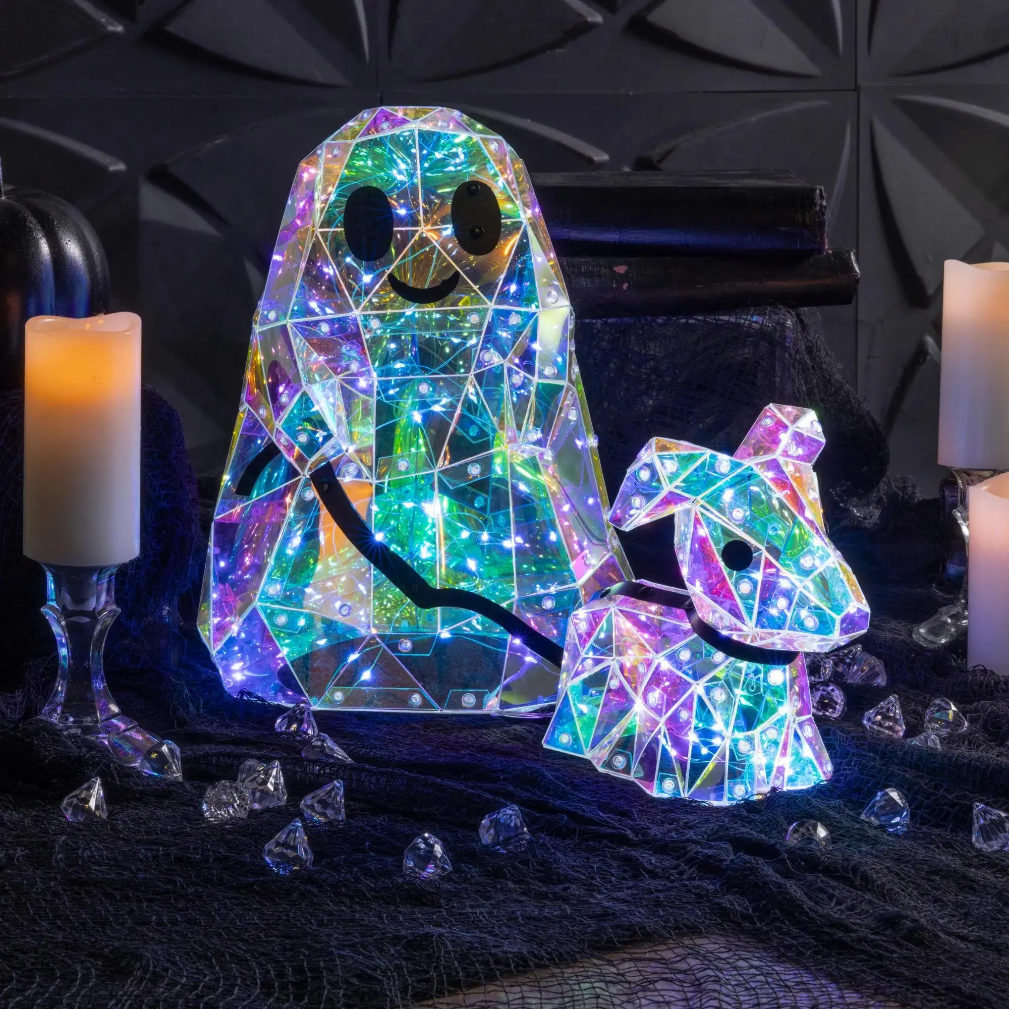 Halloween Multicolor Prismatic Ghost & Dog Light-Up LED Light, 11 3/4"