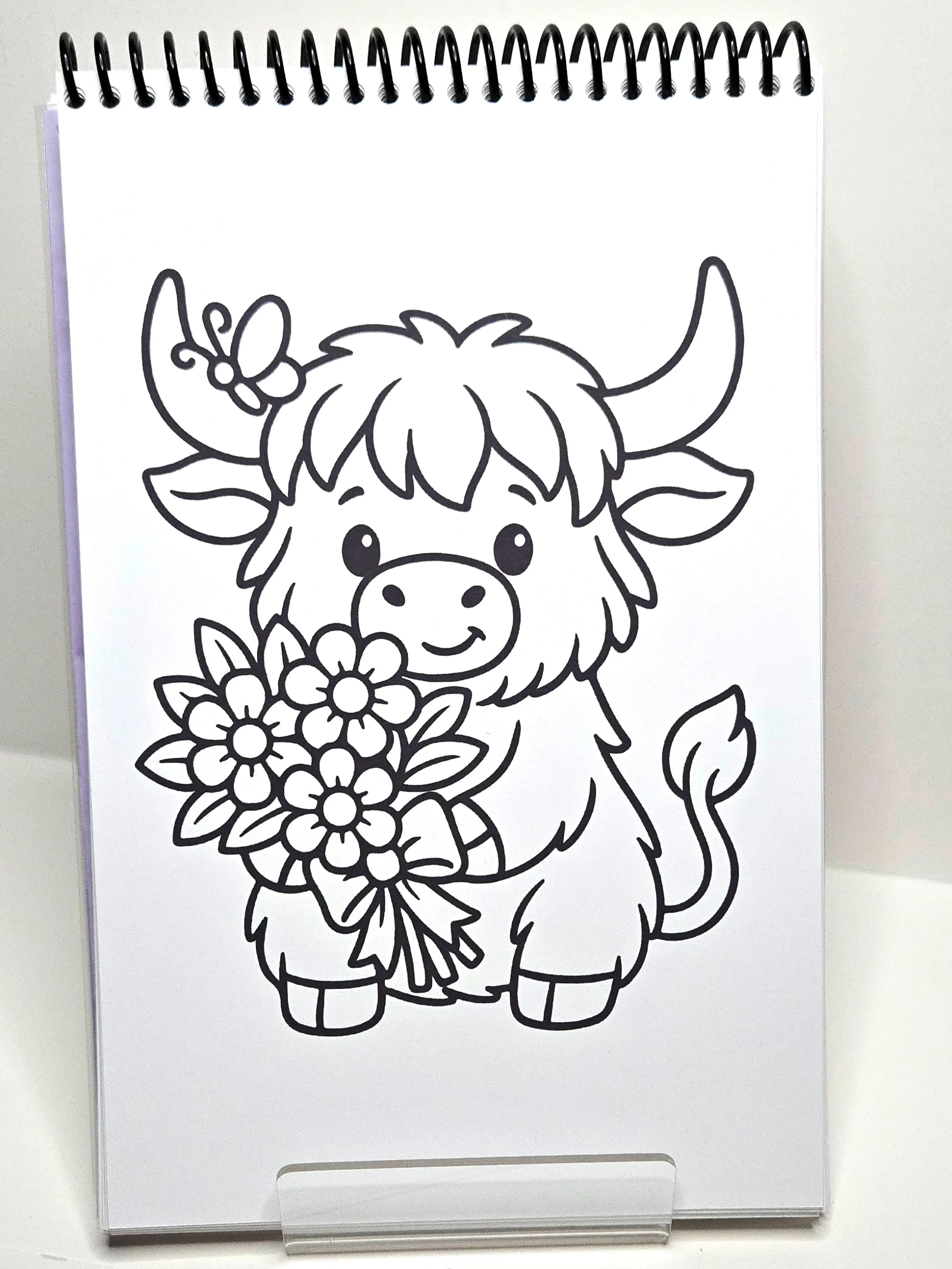 Simply Highland Cow Coloring Book and Sticker bundle!- Medium Size 5.5x8.5 with 40pgs Spiral Binding Laminated Cover