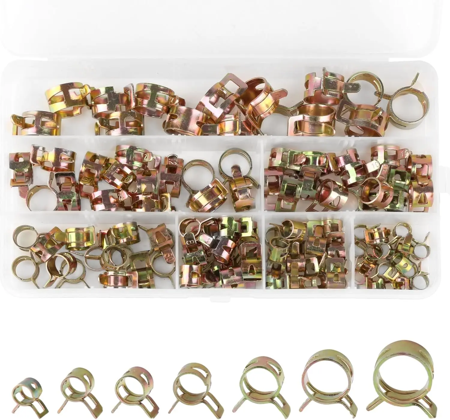 105Pcs Spring Hose Clamps Fuel Line Silicone Vacuum Hose Low Pressure Air Clamps & Sleeving Automotive Replacement Fastener Assortment Kit 7 Sizes (6/7/8/9/10/12/14 mm) - Home Improvement.