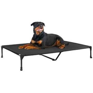 Veehoo Outdoor Elevated Dog Bed Large Sized Dogs, Large Cooling Raised Dog Cots Beds Training Platform Off Ground Hammock with Breathable Mesh, No-Slip Feet, 42"x30", Black