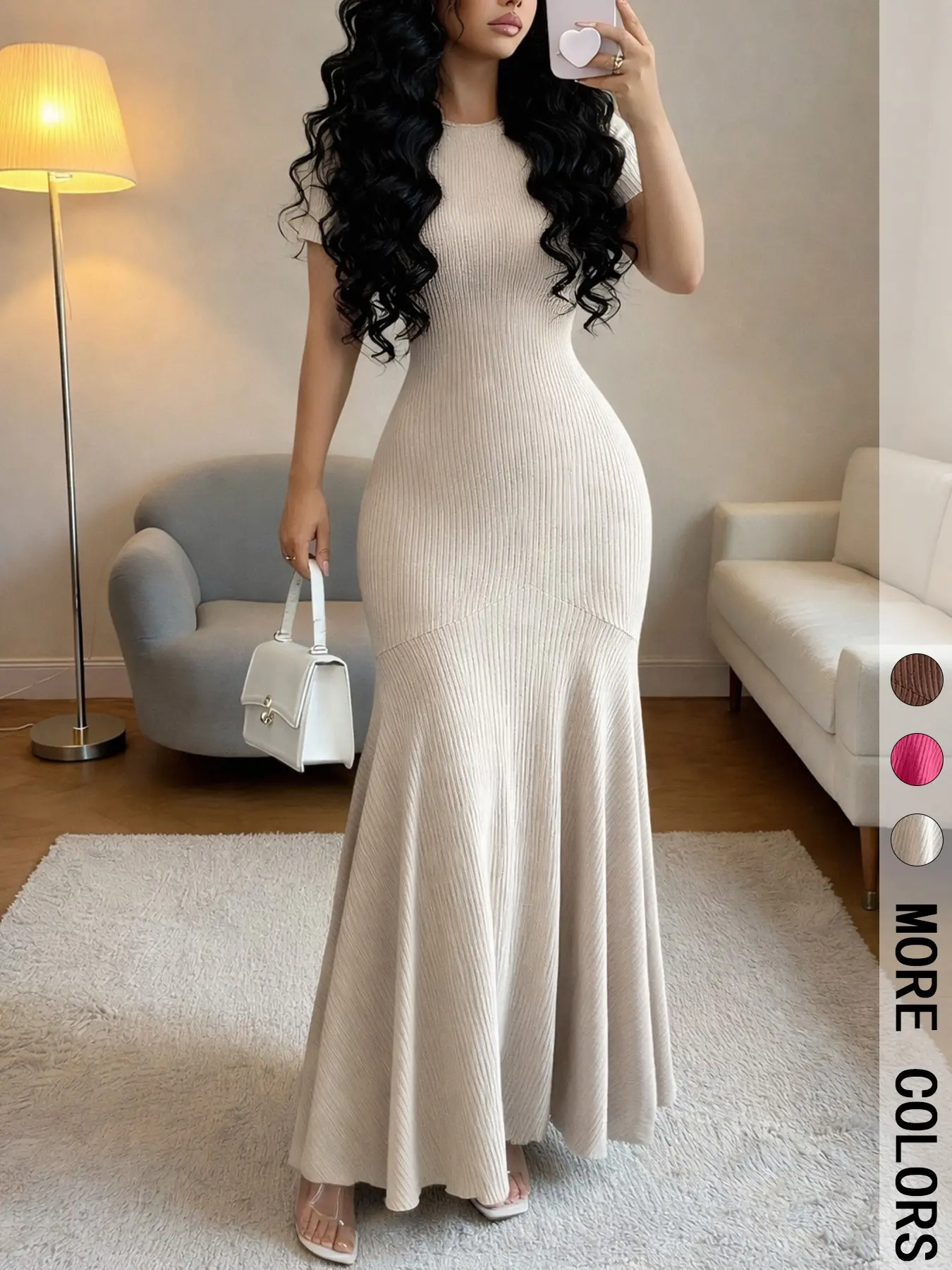 Women's Short-Sleeve Crew-Neck Bodycon Mermaid Maxi Dress