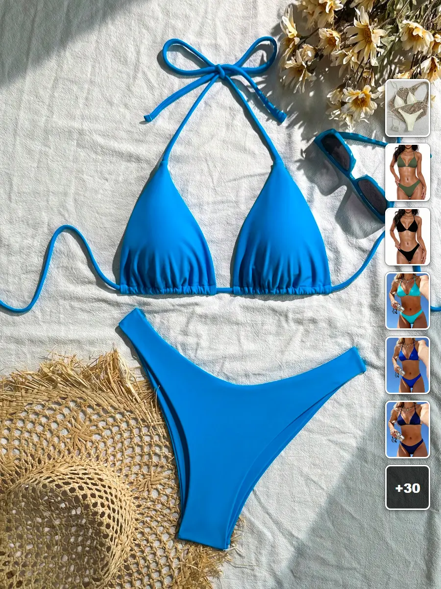 RUTMAN Bikini Set V-Neck Halter Swimwear Beach Vacation Summer Outfit