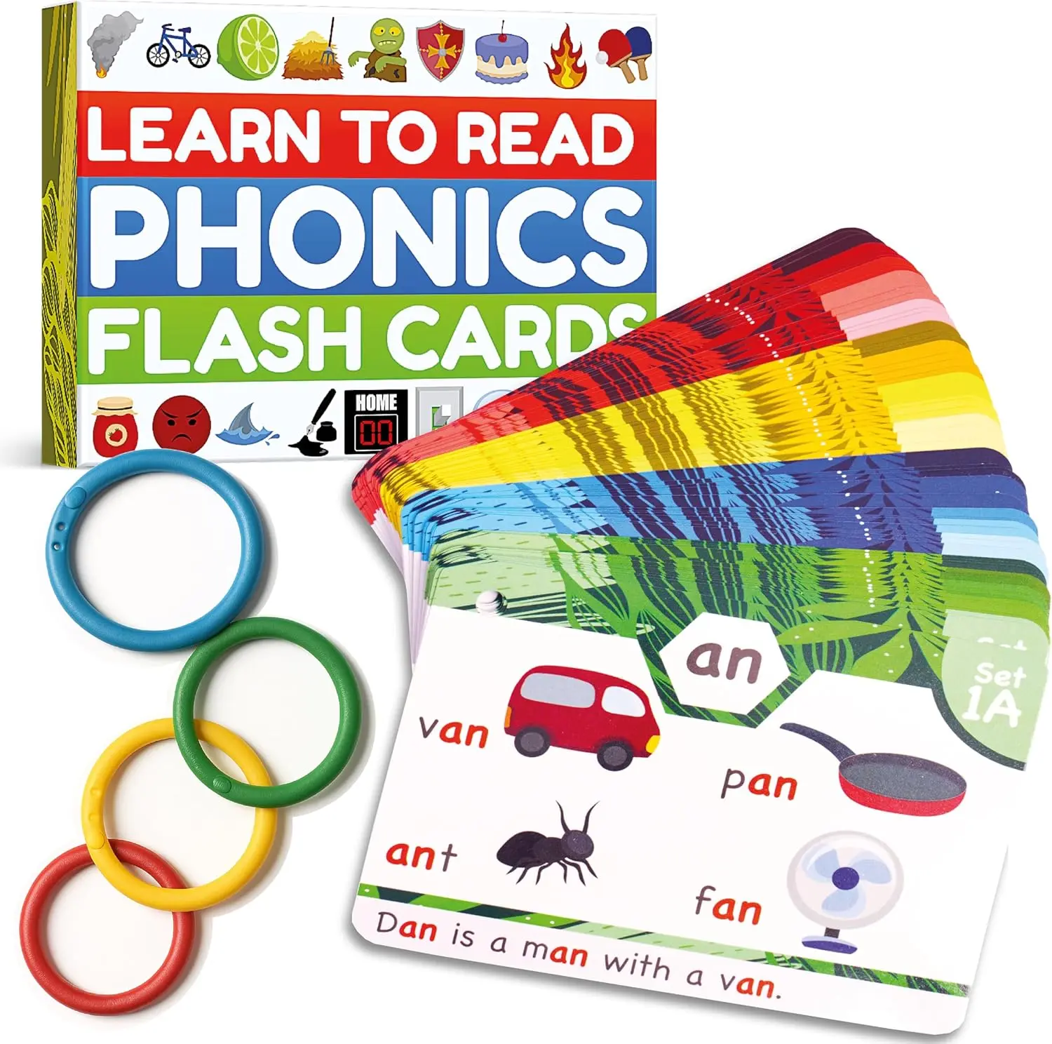 Bambino Tree Phonics Flash Cards - Early Learning Educational Cards for Ages 4-8, Covering Letter Sounds, Digraphs, CVC Blends, Long Vowel Sounds & More with Color-Coded Levels
