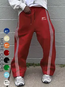 Men's Letter & Star & Striped Print Drawstring Waist Sweatpants, Regular Fit Casual Street Elastic Waist Straight Leg Trousers for Fall & Winter, Men's Bottoms for Daily Wear, Pants for Men, Athleisure Style Men's Clothing, Gym Sportswear Bottoms