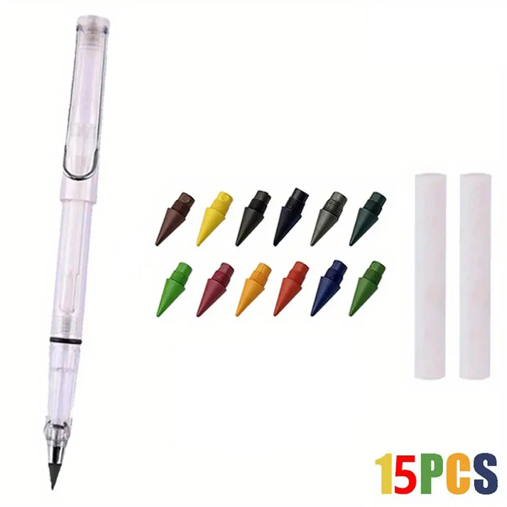 Multicolor Pencil Set, 15pcs Including 1 Pen, 12 Colored Pen Head and 2 Eraser for School Office Home Use
