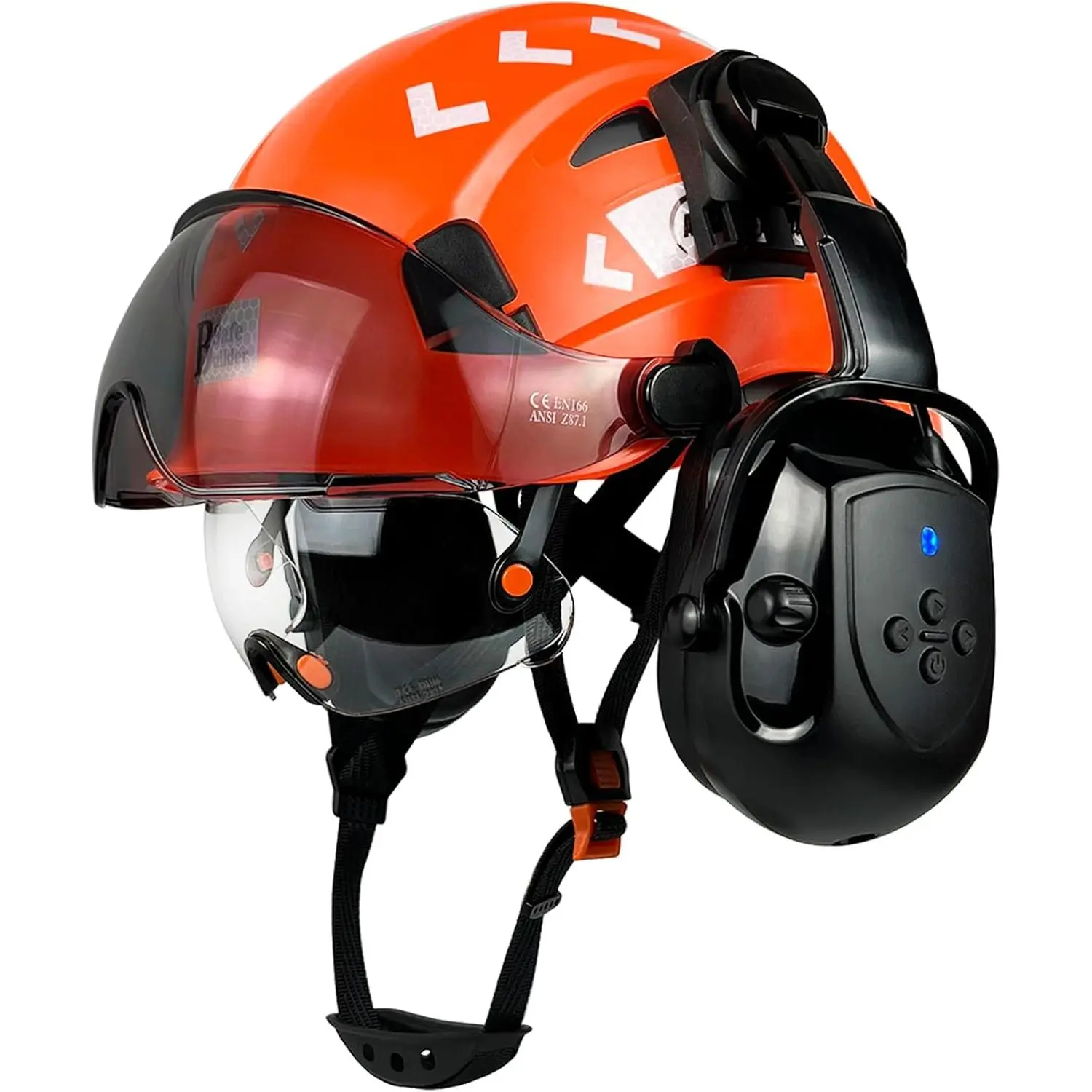 Vented Hard Hat with Visor and Bluetooth Ear Muffs, SNR 26dB Hearing Protection, Adjustable Suspension, Construction Safety Head Gear Vented Hard Hat with Visor and Bluetooth Ear Muffs, SNR 26dB Hearing Protection, Adjustable Suspension, Construction Safety Head Gear