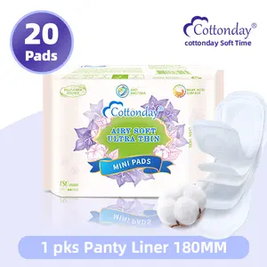 Cottonday Panty Liner 180mm 20 Pads Feminine Day Santary Napkin Zero-Feel Ultra Thin Soft and Absorbent Organic Cotton