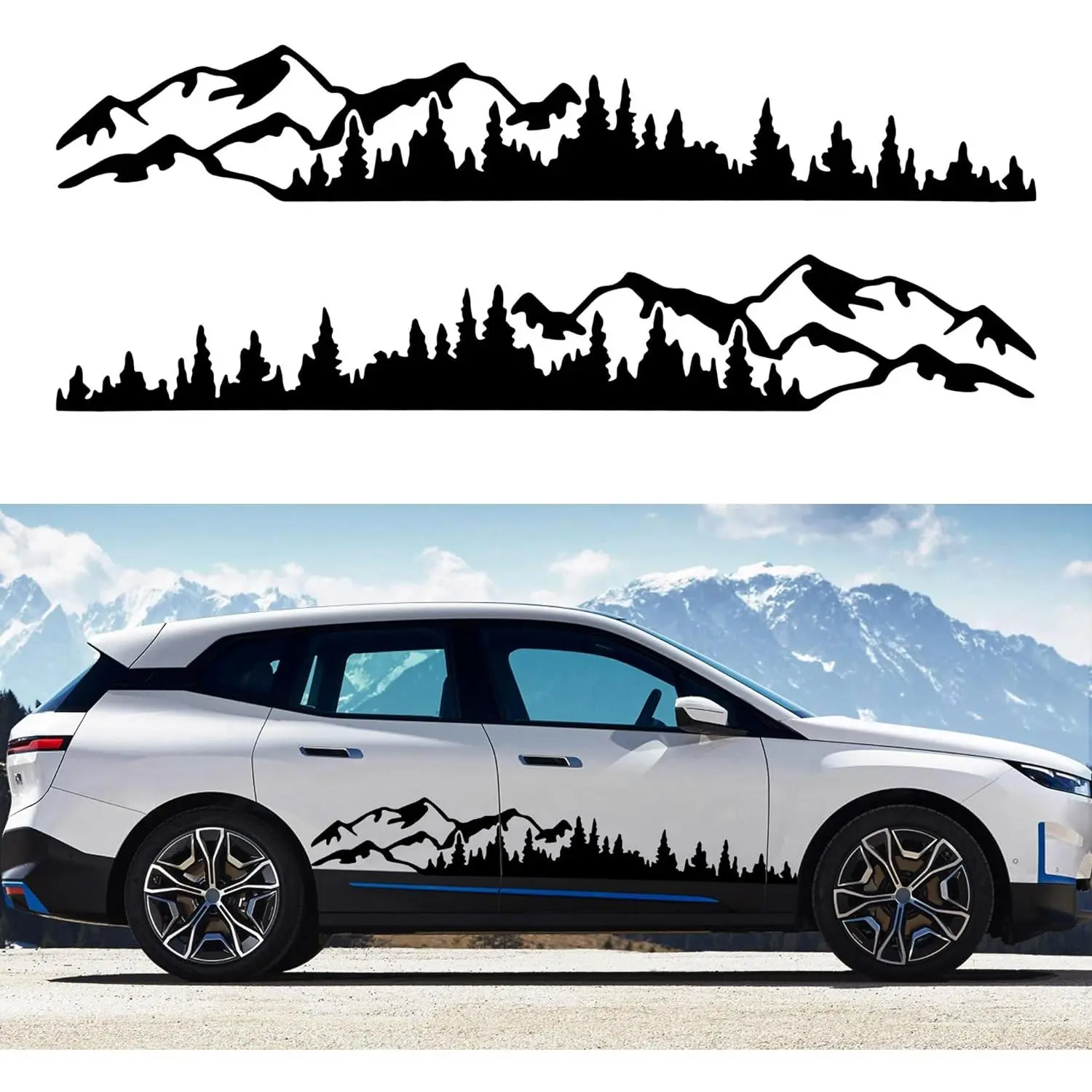 1 Pair 77.4in Mountain Tree Forest Vinyl Decal Car Stickers - Universal SUV Off-Road Vehicle Exterior Decoration, Car Body Door Side Graphics Accessories (B-Black-Large)