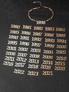 Simple Hip Hop Style Stainless Steel Link Bracelet, Fashionable Birth Year Number Bracelet for Birthday, Anniversary, Trendy Accessories for Party and Daily Life