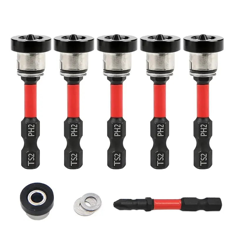 Fathers Day Gifts 5pcs Drywall Bit Attachment with DepthStop, PH2 Magnetic Drywall Screwdriver Bits for Countersinking Drywall Screws in Plasterboard,1/4 Inch Hex Shank Plasterboard Bit Fathersdaygift