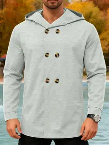 Men's autumn and winter hooded trench coat, outdoor street classic slim-fit solid color long-sleeved warm coat, multi-pocket for autumn and winter, cold weather equipment coat, 2025 autumn and winter new men's coat.