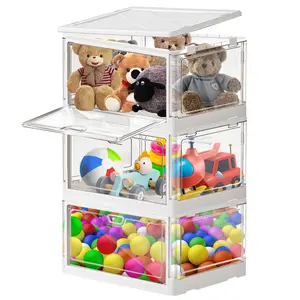 7CODE Clear Storage Bins with Lids 3 Packs - 24Qt Stackable Storage Bins, Acrylic Organizers, Plastic Multifunctional Folding Storage Bins, Plastic Stackable Storage Box for Bedroom, Living Room