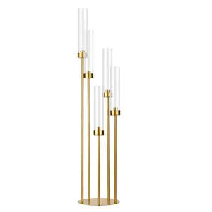 VINCIGANT 5 Arms Gold Candle Holders Centerpieces with Acrylic Shade For Wedding Party Christmas Home Table Decoration