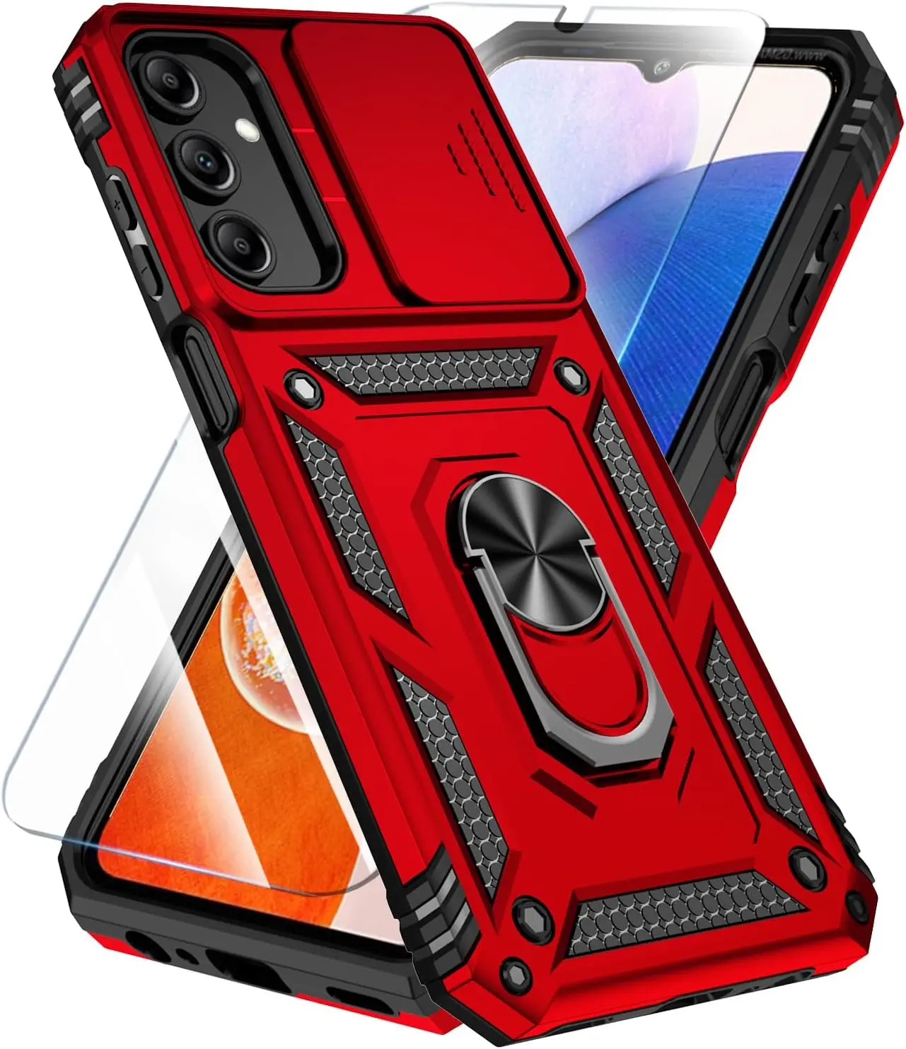 Sunstory Phone Case for Samsung Galaxy A16 5G Case with HD Screen Protector & Slide Camera Cover & Kickstand, [Military-Grade] Phone Case for Samsung A16 Phone (Red) SunStory