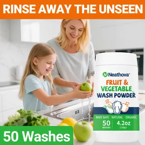 Fruit & Veggie Wash Powder, Natural Organic Produce Cleaner for Pesticides & Wax Removal, Baby Safe Eat Cleaner for Fruits & Vegetables, 50 Washes, 4.2oz (120g)