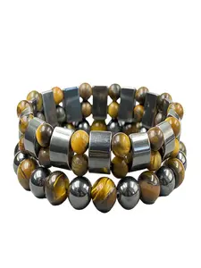 Men's Double Row Synthetic Resin Beads Alloy Accessories Beaded Bracelet, Minimalist Luxury Daily Decorative Wristband For Men