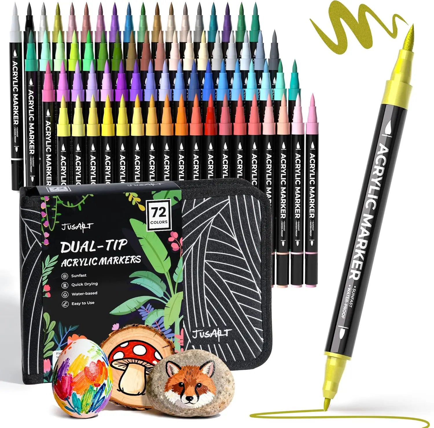 [Back to school shopping] Dual Tip Acrylic Coloring Markers Painting Set - 72/48/36 Colors, Brush & Fine Tips, Premium for Various Surfaces, with Painting Bag, Art Stickers & Art Practice Booklet, Artist Supplies