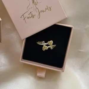 Women's 14k Gold Plated Nugget Heart Ring with Rhinestones, Sizes 6-10