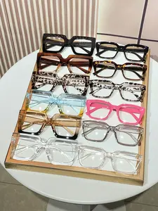 12pcs Women's Square Large Frame Glasses, Simple Fashion Casual Flat Lenses, Multiple Colors, Perfect for Street Photography Parties Festivals, Leopard Pattern Eyeglasses