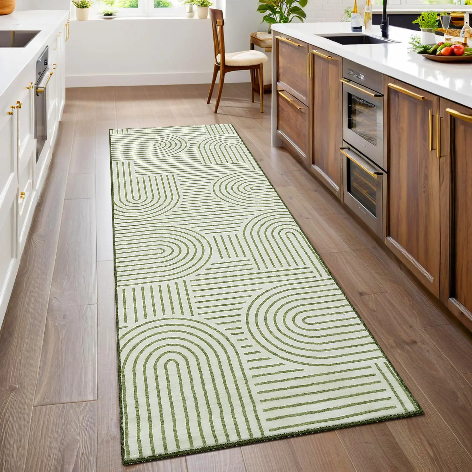 Garvee Washable Non-Slip Low-Pile Area Rug - Abstract Rainbow Geometric Boho Carpet, mark-Resistant for Living Room Bedroom Dining Nursery Dorm Office - Black/Orange
