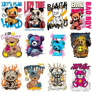 12pcs DORSBABY Bear Iron-On Transfer Stickers - Washable Vinyl DIY Handcraft Decals for T-Shirts, Pillows, Canvas Bags - Mixed Colors, Fun Cartoon Bear Designs with Fashion Glasses & Accessories, Perfect for Clothes & Crafts, Bear Stickers