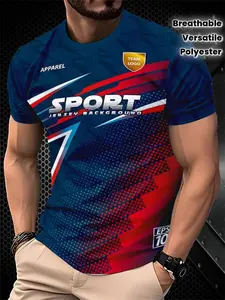 Men's Sport Quick-Dry T-Shirt, Jersey Tee, Ultra Breathable Sweat-Wicking Fitness Short Sleeve, Blue Gradient Design, Casual Fashion Top