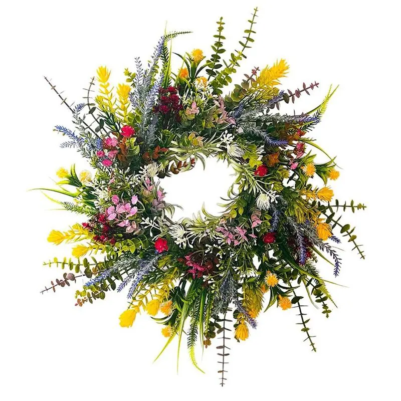 18in Weatherproof Plastic Flower Garland with Bendable Stems & Hanger, Colorful Silk Daisy Round Wreath, Outdoor Country Charm All-Season Front Door Decoration (Tools & Hardware Welding Accessories Compatibility Note), Floral, Vine