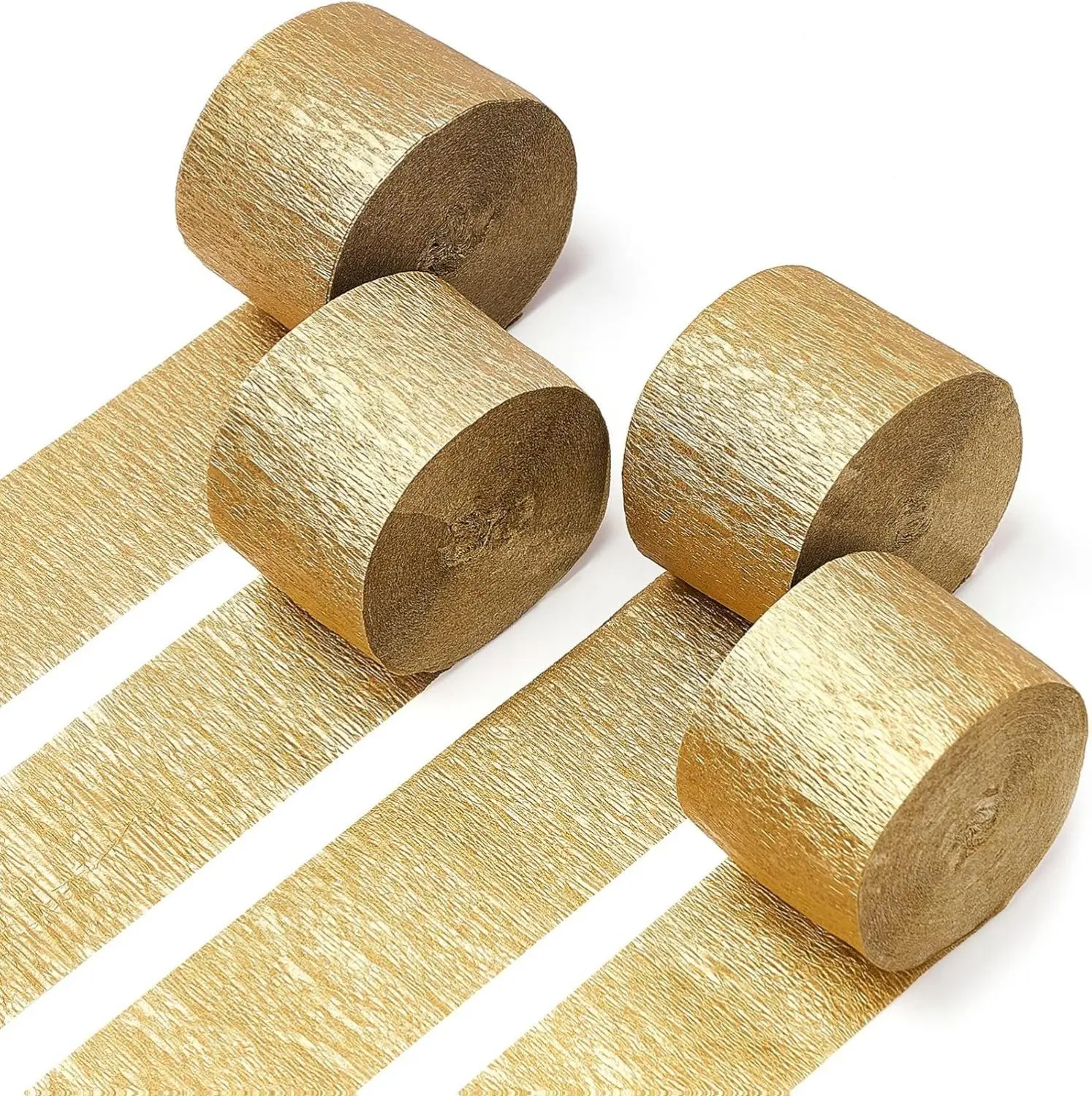 Gold Crepe Paper Streamers, 4pcs FSC-Certified Thickened Easy-to-Use Wood Rolls (1.8in x 82ft/Roll, 328ft Total) - Office & Gift Wrapping Supplies for Wedding Decor on Windows, Decorating My Apartment