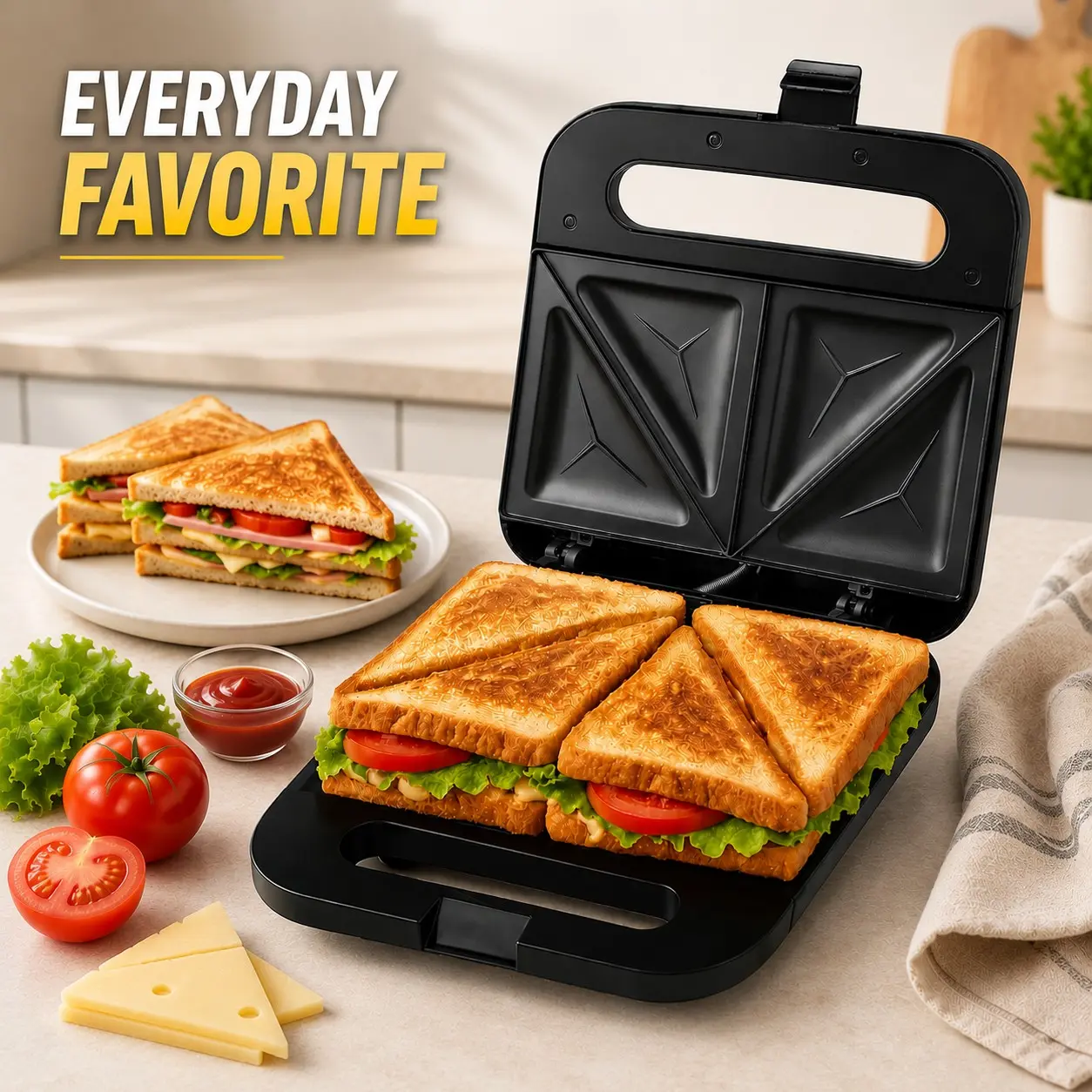 Everyday Favorite Electric Sandwich Maker, 750W Non-Stick Sandwich Press, Black GPS401B, Perfect for Grilled Cheese, Tuna Melts, Omelets, French Toast, Breakfast, Light Meals & Snacks