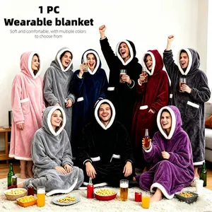 Comfortable Flannel Wearable Blanket, Hooded Wearable Blanket, Extra Large Soft Fuzzy TV Blanket, Couple Coat Style Giant Blanket, Cozy Warm, Home Leisure Choice, Flannel Throw Blanket
