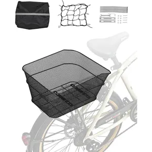 Father's Day Gift VEVOR Rear Bike Basket, Wire Mesh Bicycle Basket with Cargo Net & Waterproof Cover, Durable Metal Bike Back Basket, Fits Most Rear Bike Racks, Mounting Tools Included
