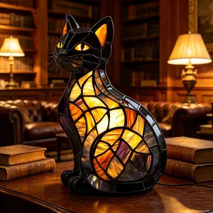 Cute Cat Pet LED Lamp, Retro Dyed Resin Desktop Night Light with colored glass texture, durable premium resin construction, USB powered design with independent on-off switch. Exquisite vintage art style works perfectly for bedroom, living room and study r
