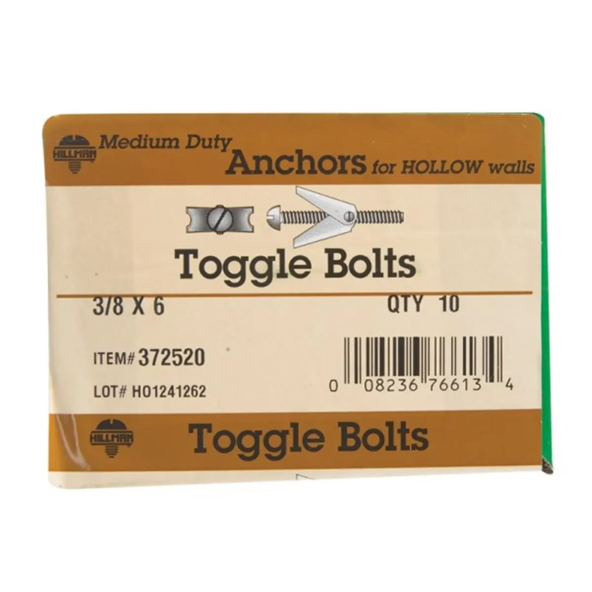Hillman 212 MAIN Zinc Steel Toggle Bolts - 3/8"-16 X 6 Inches, Slotted Head, Anchor Screws, Boxed Set of 10 for Sailing Water Sports, Utility Hardware