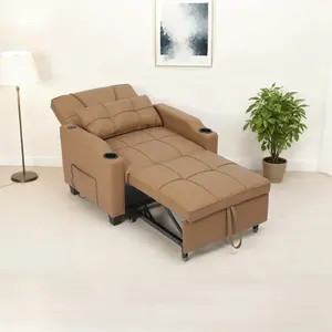 4-in-1 Convertible Sleeper Chair Bed Space-Saving Sofa for Living Room or Bedroom with Vibration Massage Lumbar Adjustable Backrest USB Type-C and Cup Holders