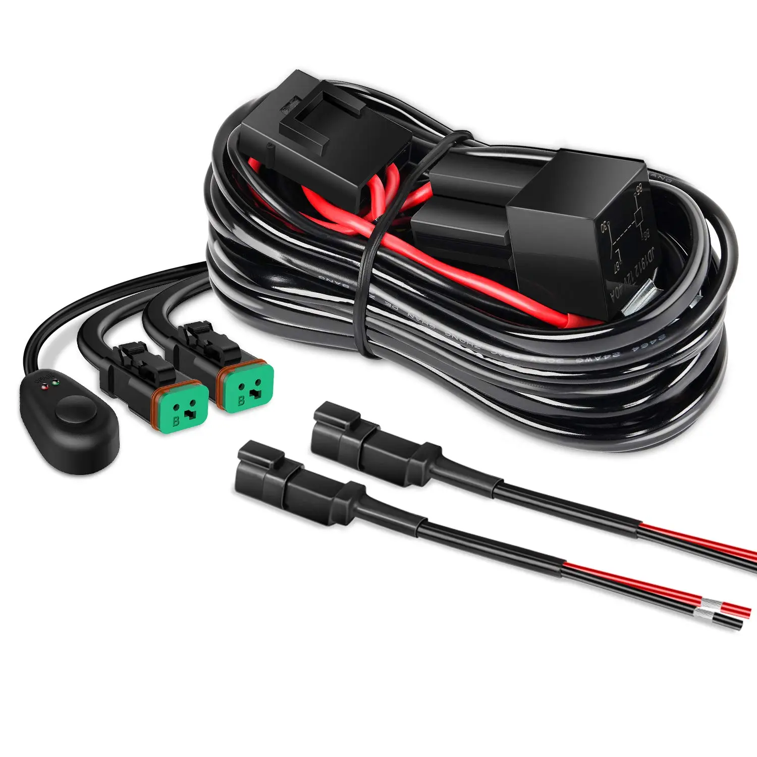 Nilight 10016W DT Plug-and-Play Wiring Harness Kit for LED Lighting - 12V Boat & Car Use, On/Off Switch, Power Relay, Blade Fuse Protected, 2 Leads, 12ft Wire, Easy Installation