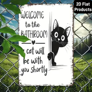 Vintage Black And White Cat Bathroom Sign Fun Retro Wall Art For Home Decor And Restroom Decoration Durable 128 Inch Metal Piece