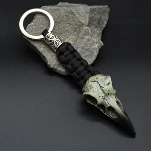 Odin Crow Skeleton Keychain Viking Eagle's head Pendant Keyring Paracord Rope Norse Pirates Rune Valknut Amulet Jewelry Gift