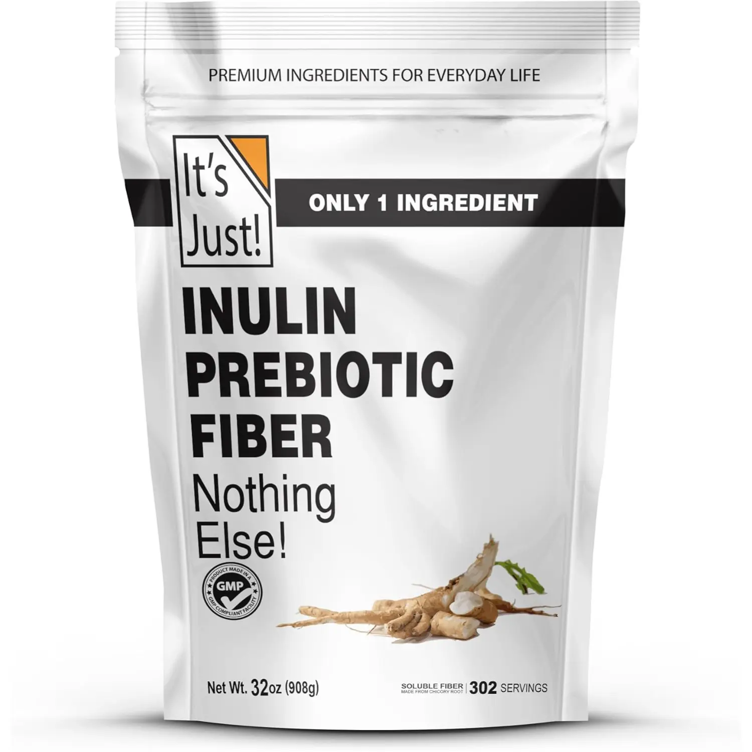 Inulin Prebiotic Fiber Powder from Chicory Root for Gut Health Water Soluble Vegan Keto Friendly Made in USA