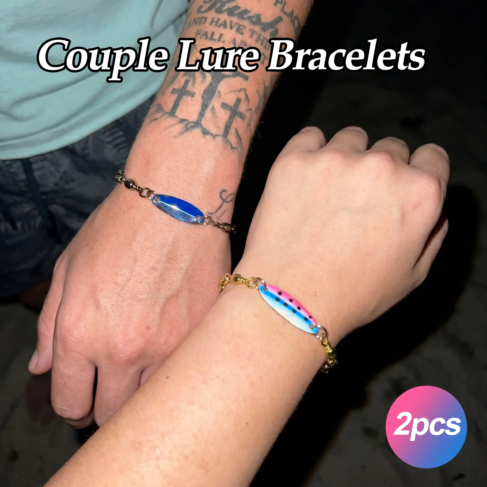 HADORAM Bracelets for Couples, 2-Piece Matched Pair with Spoon Lure Charm Detail, Adjustable Cord Jewelry, Sports Fishing Gifts for Boyfriend, Mens Gifts, Boyfriend Gifts Cute