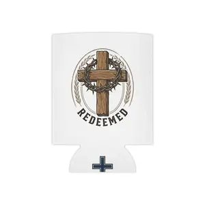 Redeemed cross wreath Can Cooler | Christian faith drink sleeve