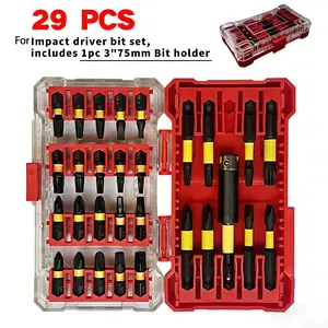 29pcs Screwdriver Bit Set Slotted Hex Magnetic Bit With 75mm Bit Holder Anti-Tamper Security Bit For Power Bit With Base