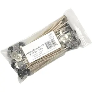 100ct Genuine Eco 16 Candle Wicks - 6" Length - 20mm Wick Tab -  Wax Coating - Top Selling Wick