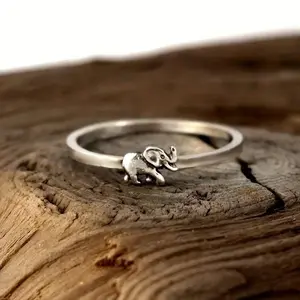Retro Cute Elephant Small Animal Charm Ring, Alternative Artistic Fashion Costume Jewelry Accessory, Charm Rings, Alternative Artistic Rings